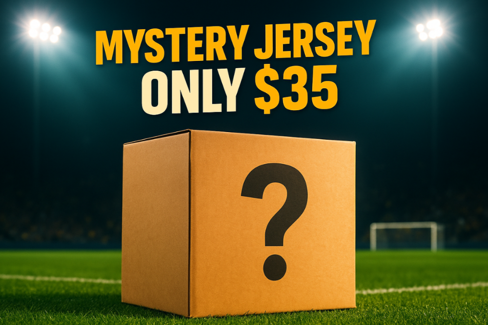can you make a box with a questi mark on it ina soccer field and can you add the words mystery jersey only $35 